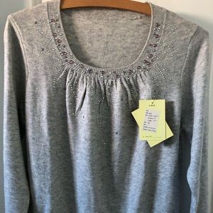 New with tag ! Womens Grey Bejeweled Sparkly Cashmere Wool Sweater Sz. Small